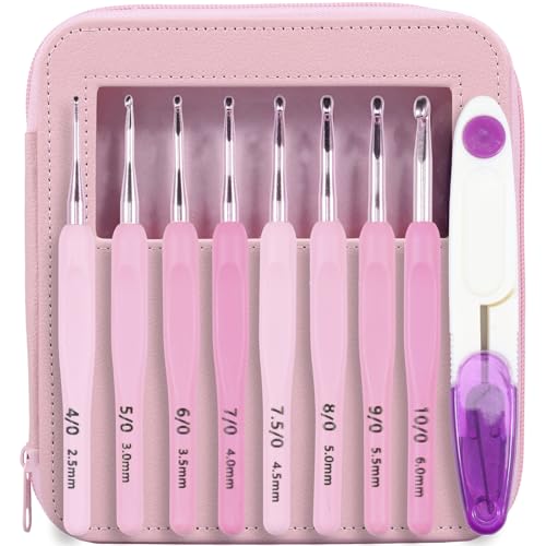 8Pcs Crochet Hook Set 2.5 to 6mm 8 Sizes Crochet Hooks Kit Ergonomic Soft Handles Crocheting Needles Kits Portable Smooth Knitting Needles Kit with PU Cover for Beginners Lover
