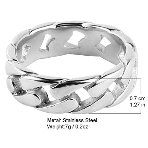 Image of HZMAN Mens Stainless Steel 7mm Wide Band Cuban Link Chain Ring, Silver Gold Black