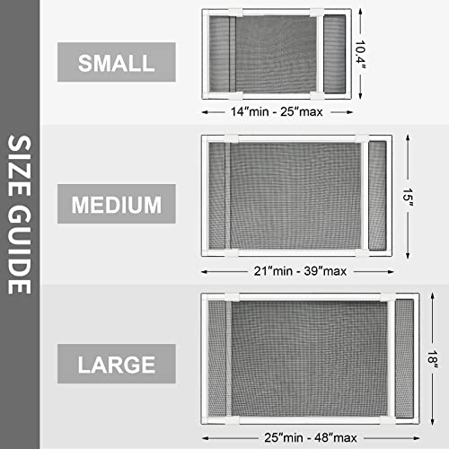 Yoochee Expandable Window Screen, Adjustable Window Screen, Replacement Window Screens With Frame, Durable Replacement Screen Mesh For Window (10.4" H X 14" - 25" W, White, Pack Of 2) #TOP1