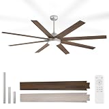 Fanbulous Grey Ceiling Fans with Lights, 72 inch Large Ceiling Fan with Light and Remote for Living Room Patio, 6 Speeds, Reversible Quiet DC Motor, 3 CCT, Bi-color 8 Blades