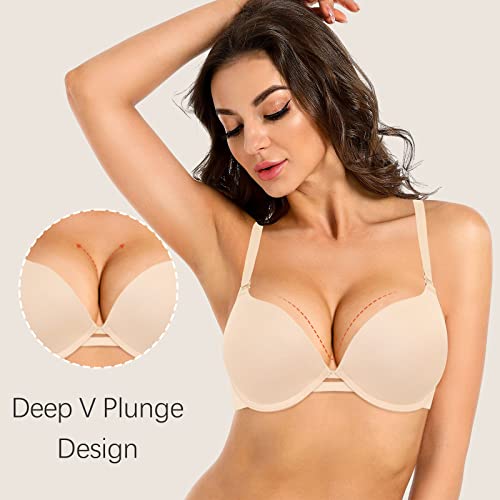Women's Push Up Bra Add 2 Cup Sizes Super Deep V Plunge Padded Bra Comfort Support Underwire Back Smoothing Bras2