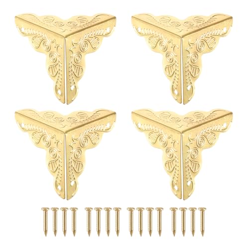 Image of uxcell 36 Pcs Box Edge Guard, 25mm Decorative Box Corner Cover, Corner Protector, Vintage Stair Dust Corners with Screws, Yellow