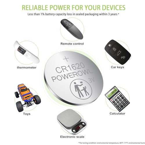 Image of POWEROWL High Capacity CR1620 Battery (15-Pack) 3v Lithium Batteries, 10 Years Leak-Free