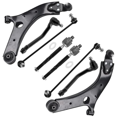 Image of Detroit Axle - 8pc Front End Kit for 2015 2016 2017 2018 2019 2020 2021 Kia Sedona, 2 Lower Control Arms with Ball Joint 2 Sway Bar Links 4 Outer Inner Tie Rods Replacement