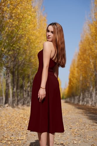 Image of Memoriesea Women's Elegant Square Neck Swing A Line Wedding Evening Party Midi Dress