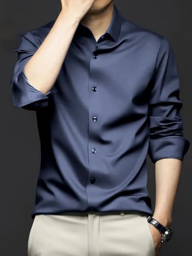 Image of IndoPrimo Men's Stylish Solid Satin Casual Shirt for Men Full Sleeve