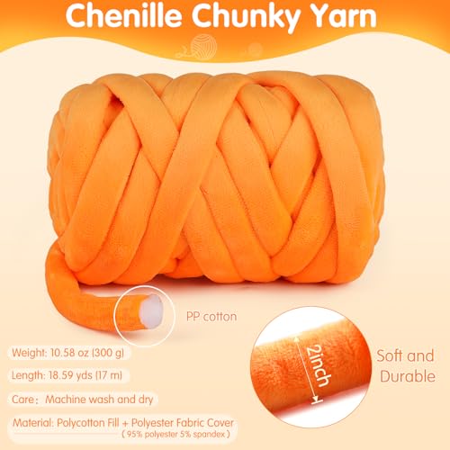 Chunky Yarn for Hand Knitting- Velvet Chenille Tube Yarns- Jumbo Yarns for Blankets, Pet Beds, Machine Washable (0.66 Lb/18.59 Yd), Easy No-Tool Arm Knitting & Crochet Project Yarn (Vermilion) by Blperly - Image 2