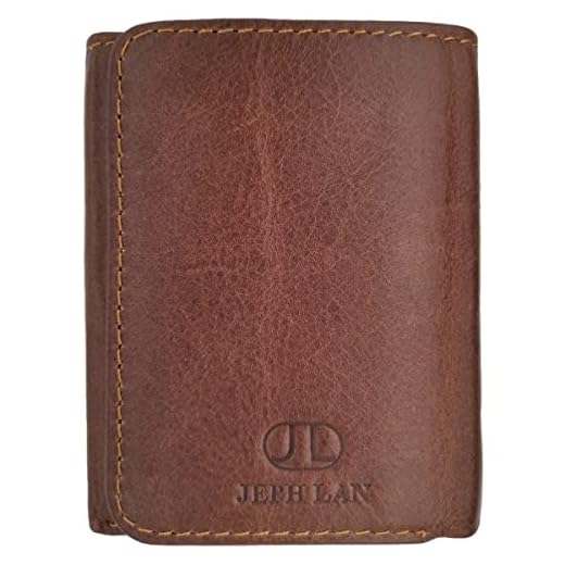Carteira masculina Jeph Lan de couro legítimo com bloqueio de RFID, porta-cartões com bolso para moedas e porta-documentos, carteira RFID, Casual