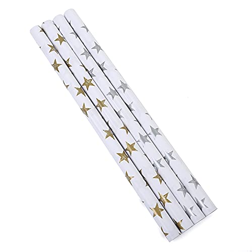 Bromwic Gift Wrapping Paper Roll, 4 Rolls 39 Inch X 18 Inch Per Roll Different Print Design Wrap Paper For Birthday, Christmas, Wedding (Five-Pointed Star) #TOP9