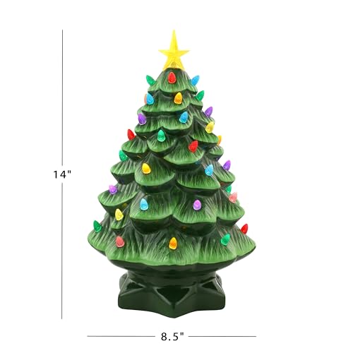Mr. Christmas Nostalgic Ceramic Christmas Tree with LED Lights Indoor Decoration, 14 Inches, Green