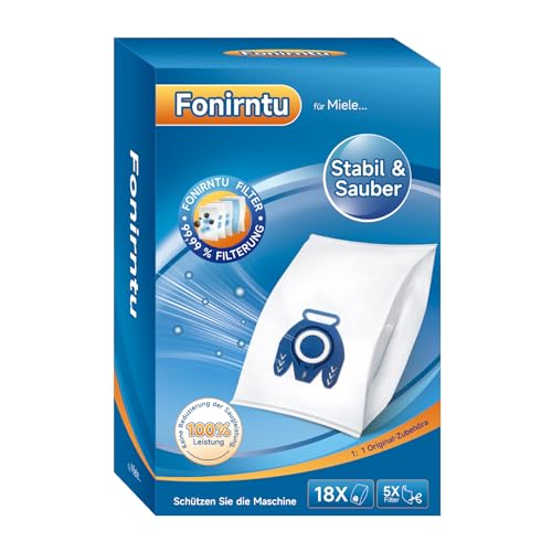 Fonirntu 18 bolsas GN para aspiradora Miele S2, S5, S8, S8340, Classic C1, Complete C2&C3, mejora a prueba de fugas bolsas con 5 filtros de motor y aire de salida equivalente a 9917730