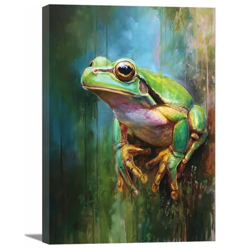 Peinture tableaux de salle de bain grenouille colorée toile encadrée