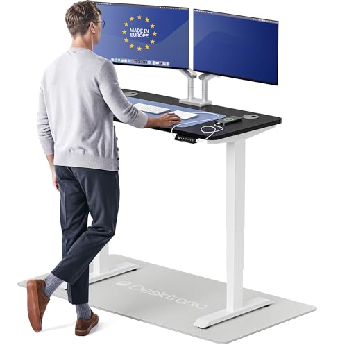 Image of Desktronic HomePro Standing Desk 48x24 - Made in Europe, Ergonomic Sit Stand Home Office Desk, Electric Height Adjustable, Dual Motor, USB & USB-C Charging, Wobble-Free, Touchscreen, 3 Memory Presets
