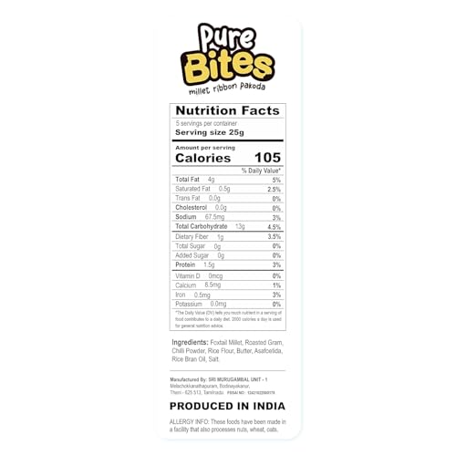 Image of Grami Superfoods Pure Bites Millet Ribbon Pakoda- 125g | Healthy Indian Snacks | Millet Snacks | No Maida | No Preservative | High Protein & Fiber Snack | Low GI | Healthy Namkeen for Kids & Adults |Weight Loss Namkeen |Sugar Free | Diabetic Friendly Namkeen