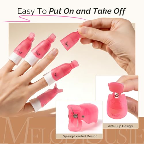 Image of MelodySusie 8PCS Nail Polish Gel Remover Tools Kit with Nail Clips Bottle | 220ml Nail Polish Remover Bottle 100PCS Nail Remover Cotton Pad Nail Brush Cuticle Pusher /Peeler Nail File Buffer Block