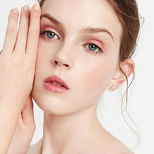 Ydd 14K Real Solid Gold Crystal Flower Stud Earrings For Women Girls Gifts Her Screw Back Floral Sutd 8.5Mm, Yellow #TOP1