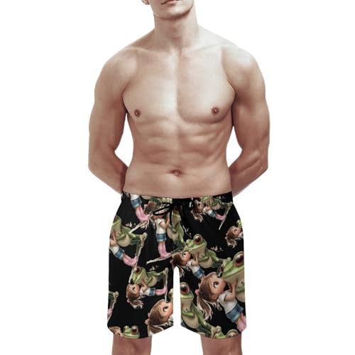 Princess Kisses The Frog Men's Swim Trunks Quick Dry Board Shorts Hawaiian Beach Shorts With Pocket3