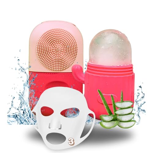 3x1 Skincare Set: Ice Roller for Face Women, Exfoliating Ice Roller with Silicone Scrubber, and Reusable Silicone Face Mask, Perfect for Facial Cooling, Pore Cleansing, Exfoliation, and Hydration