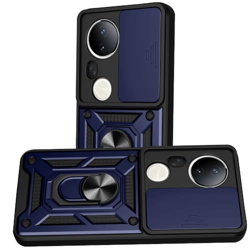 Image of AESTMO Tough Armor Vivo T4 Ultra 5G Bumper Back Case Cover | Ring Holder & Sliding Camera Shield Cover | 360 Degree Protection Back Case Cover for Vivo T4 Ultra 5G (Blue)