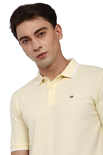Image of Peter England Men's Snug Fit Solid Polo T-Shirt with Coloured Collar Tipping| Cotton Rich| Premium Pique Weave