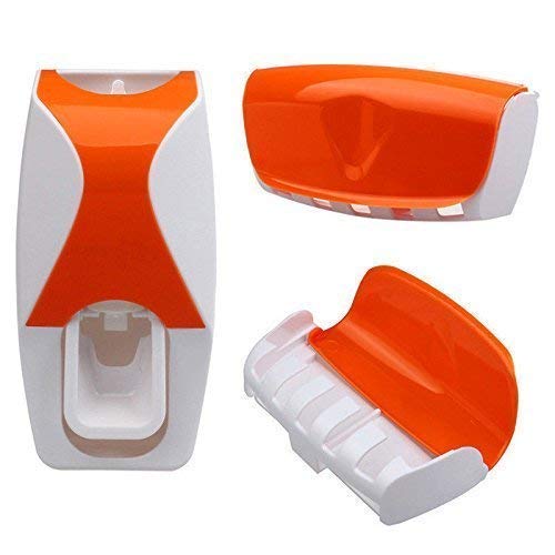 Image of Puffin Squeezer Kit Wall Mounted 5 Toothbrush Holder with Automatic Toothpaste Dispenser Multi Color