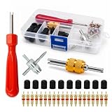 33 Pcs Kit de Reparación de Válvulas Neumáticos, Herramientas para Obus Valvula Tubeless con Llave, Extractor, Tapas, Desmontadora de Neumaticos Moto para Coche, Bicicleta, Universal