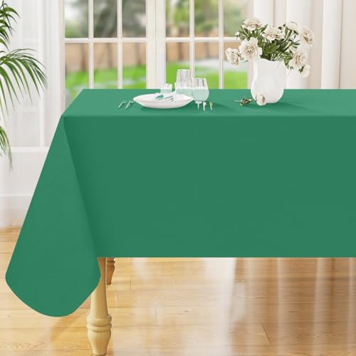 Smiry Rectangle Table Cloth 60x140 Inch, Waterproof Wipeable Vinyl Tablecloths Protector, Oil Spill Proof Plastic Table Cover for Dining, Picnic, Camping, Outdoor, Emerald Green