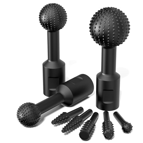 BURMONG 8Pcs Ball Gouge Rotary Burr & Rasp Set for Wood 3-PC 5/8-11 Sphere & 5-PC 1/4 Hex Shank for Angle Grinders & Drills (Ball Gouge + Rotary Rasp File Set8Pcs))