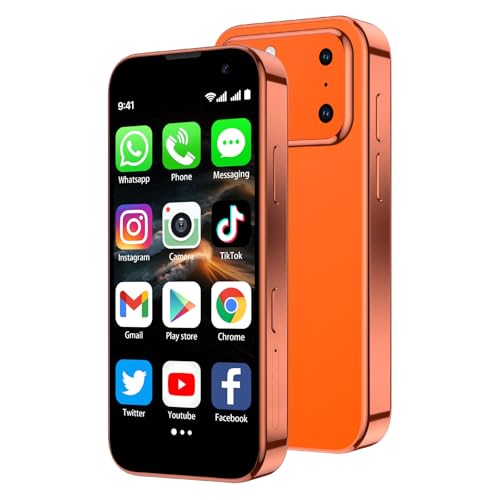 Mini Smartphone 3.0 HD Touchscreen - Unlocked Android Compact Mobile Phone for Kids & Students | Smallest Cell Phone for Travel Backup & Digital Detox | WiFi GPS Face ID Dual SIM 3G-Orange