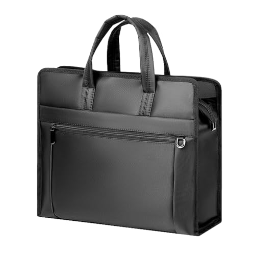 Black Oxford Handle Document Bag with Zipper Briefcase for Men File Tote Bag for Carrying Paper Files (Horizontal)