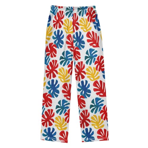 Monstera Leaf Cartoon Prints Cute Pajama Pants, Soft Sleepwear Lounge Pants Pajama Pj Bottoms for 6-14 Years2