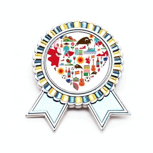 Broche drapeau espagnol en cœur médaille métal taille M robuste