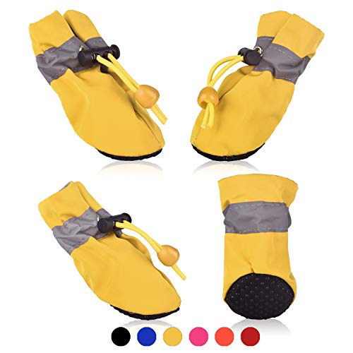 SMARTHING 4 PCS Dog Cat Shoes with Reflective Anti Slip Sole Rain Snow