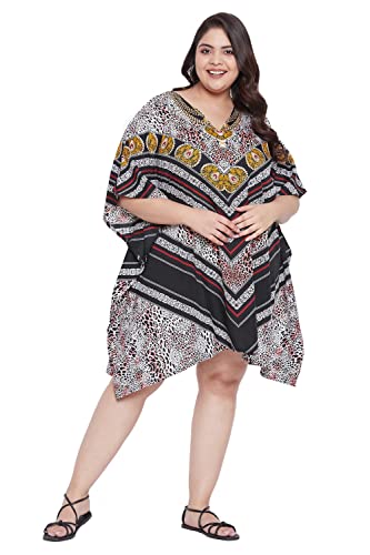 Image of Oussum Short Caftans for Women Plus Size Kaftan Tunic Tops Polyester Summer Beach Clothing Mini Cover Ups Dress for Ladies