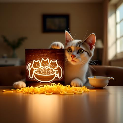 Ramen Cat Neon Sign for Wall Decor Cat Eat Noodles Neon Light for Man Cave - image 5