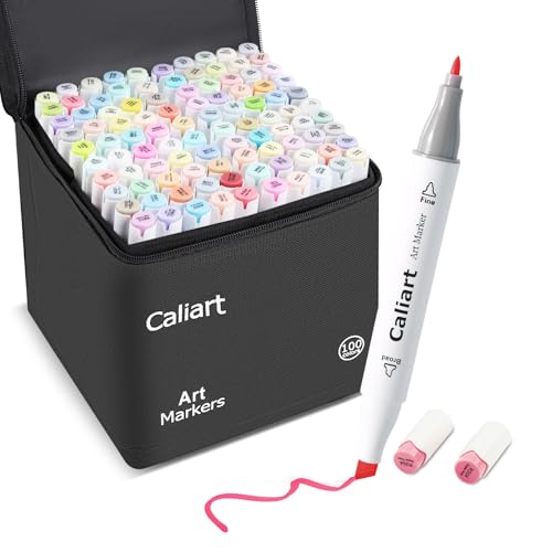 Image of Caliart Pastel Markers, 100 Colors Dual Tip Art Markers Sketch Pens Permanent Alcohol Based, with Case for Adults Artists Drawing Illustration Sketching Coloring
