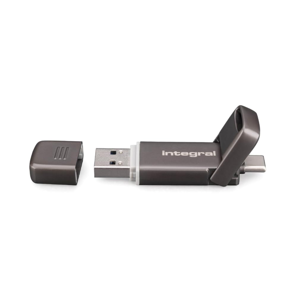 Integral USSD 128 GB SlimXpress Dual USB 3.2 Gen 2×1 Flash Drive, Dual Type-C & Type-A Ports, tragbare SSD, Lesen bis 550 MB/s & Schreiben bis 500 MB/s.