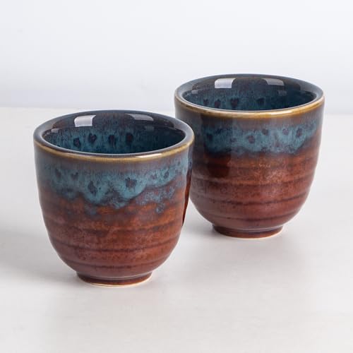 Image of Ceramic Japanese Tea Cups, 5 oz Tea Cup, Asian Teacup, Teacups, Set of 2 (Peacock Tail, 2 pcs)