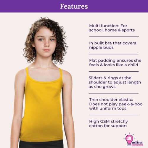 Image of Adira | Cotton Camisole for Beginners | Beginners Cami for Puberty | Flat Padding for Nipple Coverage | Confidence for School & Home | Soft Stretchy Cotton | Pack of 3