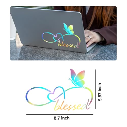 Image of Blessed Butterfly Infinity Heart Decal - 8.6 inch x 5.8 inch Waterproof Vinyl Sticker for Car, Truck, Window, Bumper, Laptop, Wall (Holographic)