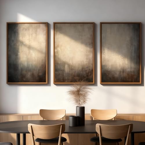 Vaskuro Extra Large Framed 3D Handmade Neutral Art Paintings for Living Dining Room, 3 Pcs Textured Abstract Minimalist Artwork for Wall, Oversized Modern Cozy Decor for Bedroom Office 24x36 In