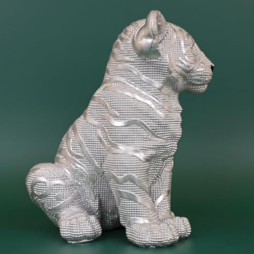 Estatua de Tigre Decorativa de Resina Plateada 9.7 Pulgadas miniatura 6