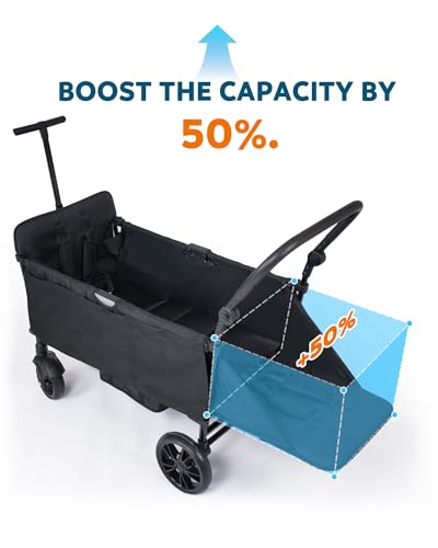 Infant Master Collapsible Wagon with Canopy and Large Wheels - All-Terrain Heavy Duty Folding Cart for Sports, Shopping, Camping - 400L Capacity, Adjustable Handle, 2 Child Restraints, Black - Thumbnail 3