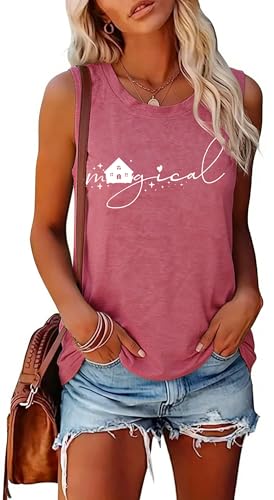 Magic Castle Tank Women Magic Kingdom Graphic Vest Summer Casual Vacation Sleeveless Tanks Tops Pink