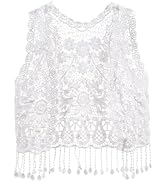 SIUULUZZ Girls Crochet Vest Cardigan with Fringe V-Neck Sleeveless Boho Vest Hollow Out Cardigan