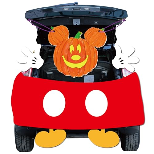Halloween Pumpkin Trunk or Treat Car Decorations Kit – Cartoon Costume Style with Giant Pumpkin, Gloves, Shoes & Backdrop – Easy Setup for SUV, Truck & Church Events