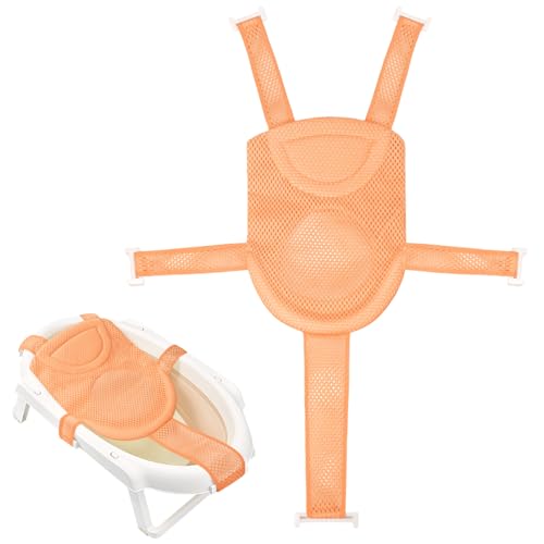 Image of Colorlife Baby Bath Seat Support Net Infant Bathing Seat Support Mat, Adjustable Comfortable Non-Slip Five-Pointed Baby Shower Net Bathtub Sit Up Mesh for Newborn 0-12 Months-Orange(No Bathtub)