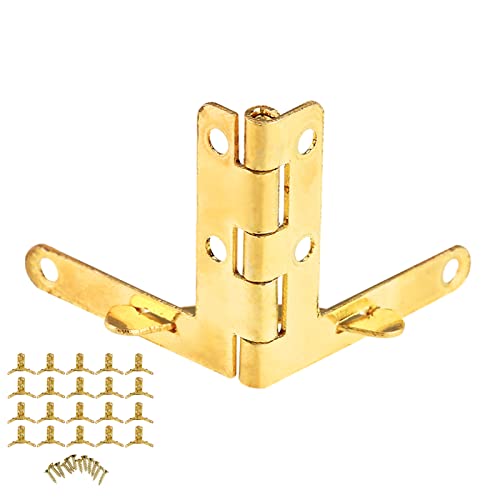 20pcs Box Hinges Mortise Spring 90° Angle Support Hinge for Small Jewelry Wine Case Watch Box Wooden Lid (Gold)