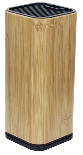 Bloque para Cuchillos, Soporte para utensilios de cocina de Acero, Almacenamiento Plateado con Ranuras para Tijeras u Objetos de Corte Afilado (Cuadrado Madera)