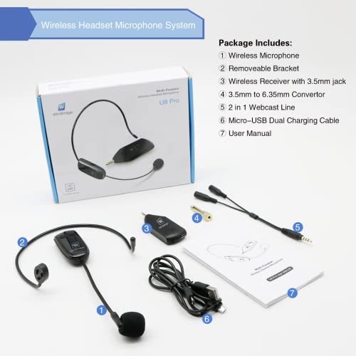 Arthyly Wireless Microphone Headset Rechargeable Uhf Transmitter With Receiver 2 In 1 Mini Handheld External Mic For Voice Amplifier, 165 Ft Rangeportable Pa System, Stage Speaker, Mixer, Etc #TOP5